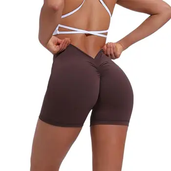 2023 Yeni V Geri Yoga Şort Kadınlar İçin Egzersiz Spor Şort Ezme Popo Spor Kısa Naylon Spor Tayt Bisiklet Şort Giyim