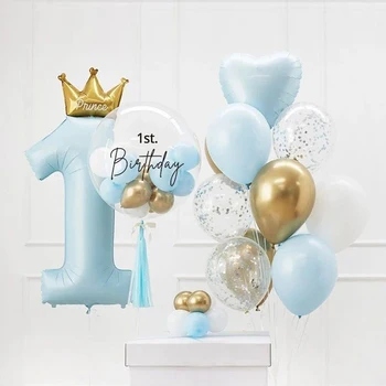 40 inç Prens Taç Numarası Folyo Balonlar 1st Doğum Günü Partisi Süslemeleri Çocuklar Erkek Kız İlk Bir Yıl Yıldönümü Globos Malzemeleri