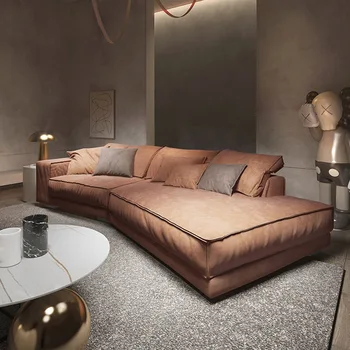 Büyük marka İtalyan büyük köşe kanepe oturma odası modern minimalist teknoloji bez sanat buzlu deri ışık savurganlık
