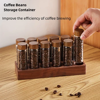 Kahve Çekirdekleri Saklama Kabı vitrin rafı Ceviz Kahve çay tüp şişesi Cam Espresso Kahve Aksesuarları Araçları Coffeware Setleri