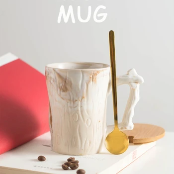 Kısa Yaratıcı Ağacı Seramik kaşıklı kupa Ofis Kişilik İskandinav Pastoral Tarzı Ev süt kahve fincanı
