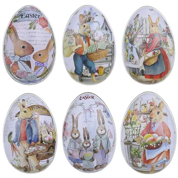 Metal Paskalya Yumurtası Şekli Şeker Teneke Sevimli Tavşan Tavşan Baskılı Yumurta şeker kutusu Paskalya Festivali Parti Favor Hediye Paketleme Süslemeleri