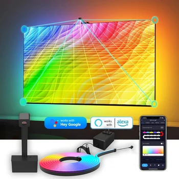 RGBIC WİFİ Akıllı TV arkaplan ışığı LED Şerit ışıkları 5050 12V kamera ekranı Müzik Senkronizasyonu Ortam Lambası Desteği Alexa Google Ev