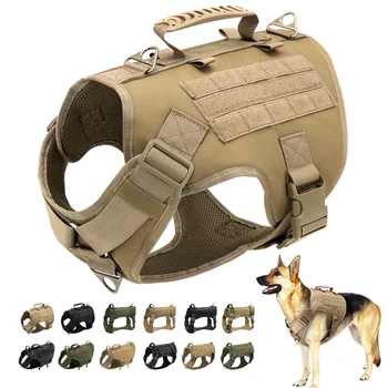 Taktik Askeri Köpek Koşum Hiçbir Çekme Pet Eğitim Koşum Molle Yelek Kolu İle Ayarlanabilir Orta Büyük Köpekler İçin Açık Yürüyüş